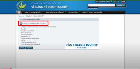 Chọn loại hình đăng ký doanh nghiệp