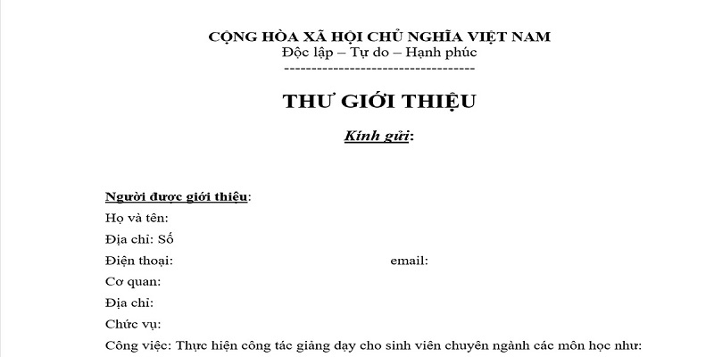 Nội dung của giấy giới thiệu