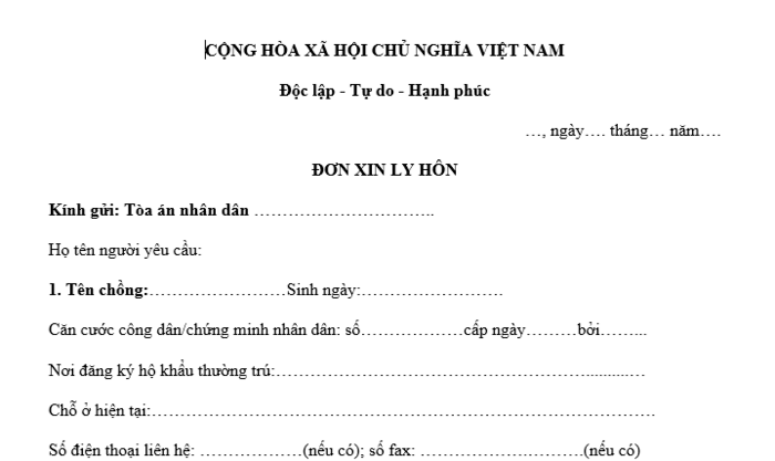 Mẫu đơn ly hôn đơn phương