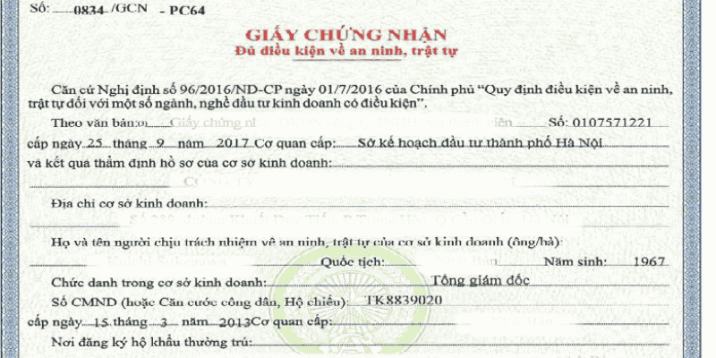 giấy phép kinh doanh ngành nghề có điều kiện đã đăng ký