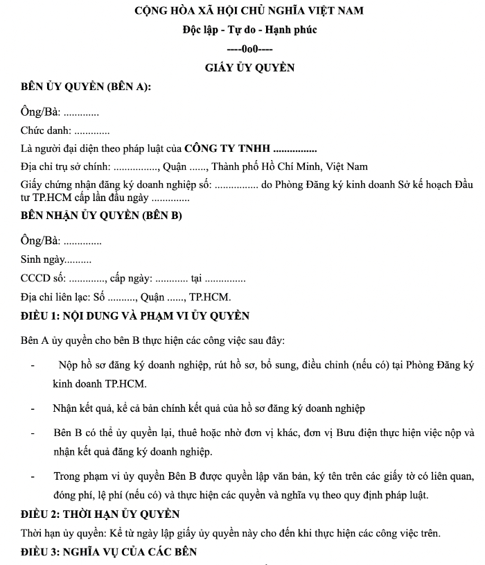 Giấy ủy quyền cho tổ chức hoặc cá nhân