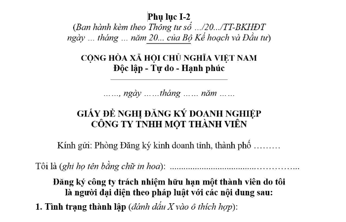 Mẫu giấy đề nghị đăng ký công ty
