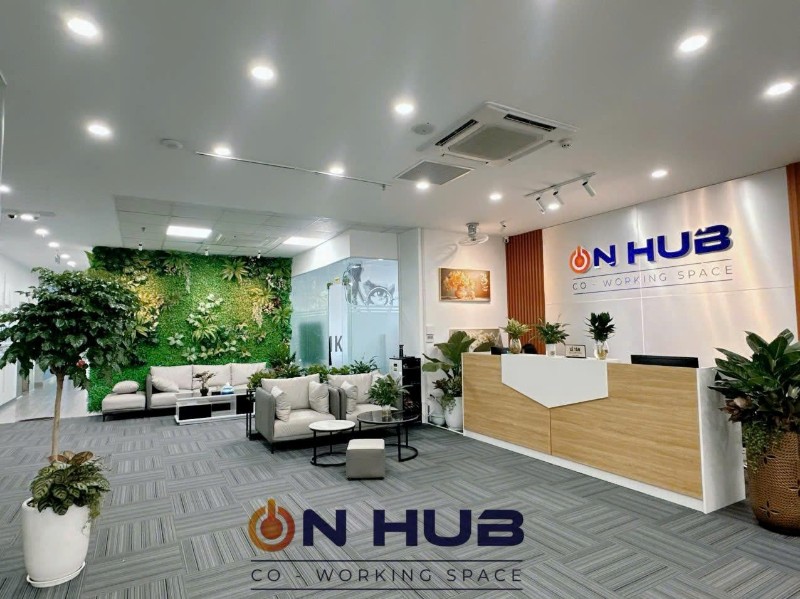 Khu vực lễ tân và tiếp khách tại OnHub Office